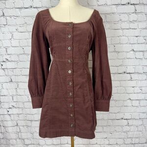 MADEWELL - Corduroy Seamed Long Sleeve Mini Dress  - Size 12 Petite